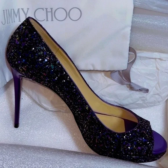 Jimmy Choo Luna 100 coarse glitter Petrol pumps - Picture 2 of 5